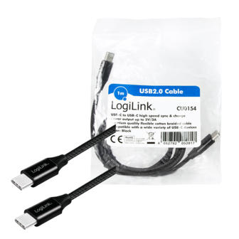 USB 2.0 C  USB-C 0.30m LogiLink Zwart