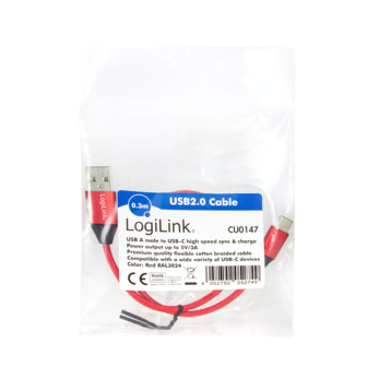 USB 2.0 C  USB-A 1.00m LogiLink Rood