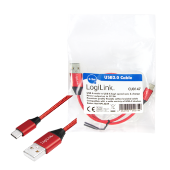 USB 2.0 C  USB-A 1.00m LogiLink Rood