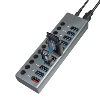 LogiLink 11 Port, USB-B --&gt; USB-A 3.0 actief+schakelaars