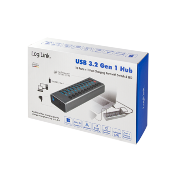 LogiLink 11 Port, USB-B --&gt; USB-A 3.0 actief+schakelaars