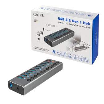 LogiLink 11 Port, USB-B --&gt; USB-A 3.0 actief+schakelaars