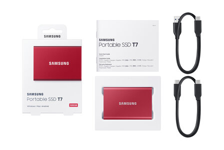 500GB Samsung T7 NVMe/Rood/USB-C/1050/1000