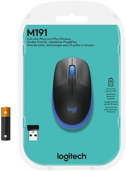 Logitech M190 Optical USB Zwart-Blauw Retail Wireless