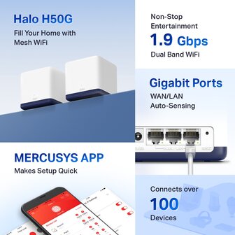 MERCUSYS Mesh HALO H50G - AC1900 Gigabit set van 2