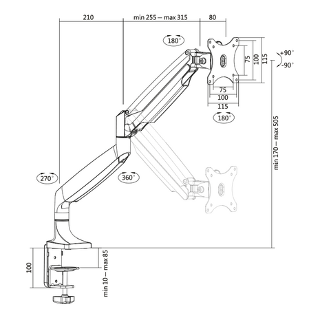 Desk Mount Single LogiLink 13"-32" Aluminium Gasveer