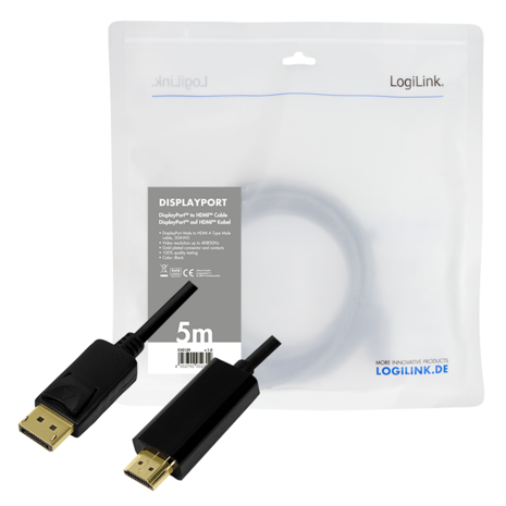 DisplayPort 1.2 --> HDMI 5.00m 4K/30Hz LogiLink