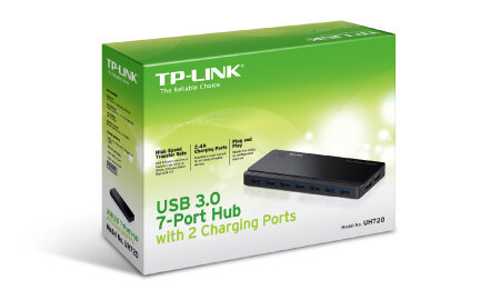 TP-Link 7 Port Hub, USB 3.0 actief zwart 2x power charge