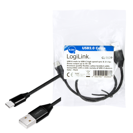 USB 2.0 C  USB-A 1.00m LogiLink Zwart