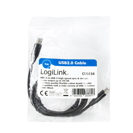 USB 2.0 C  USB-C 0.30m LogiLink Zwart