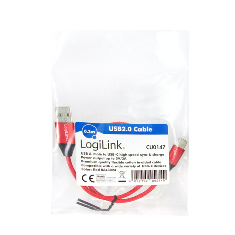 USB 2.0 C  USB-A 1.00m LogiLink Rood