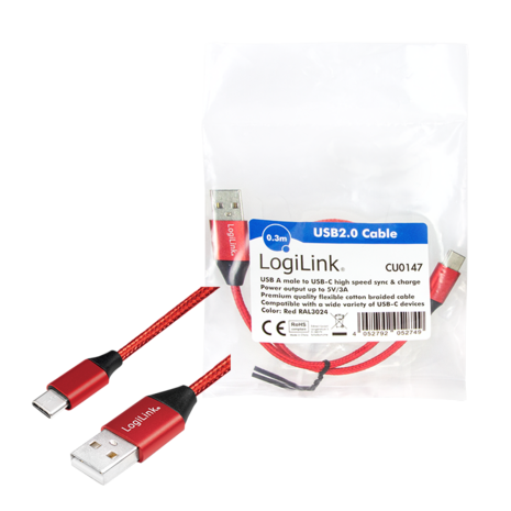 USB 2.0 C  USB-A 1.00m LogiLink Rood