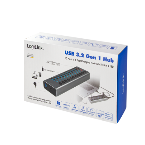 LogiLink 11 Port, USB-B --> USB-A 3.0 actief+schakelaars