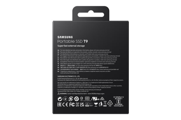 2TB Samsung T9 NVMe/Zwart/USB-C/2000/1950