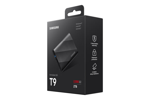 2TB Samsung T9 NVMe/Zwart/USB-C/2000/1950