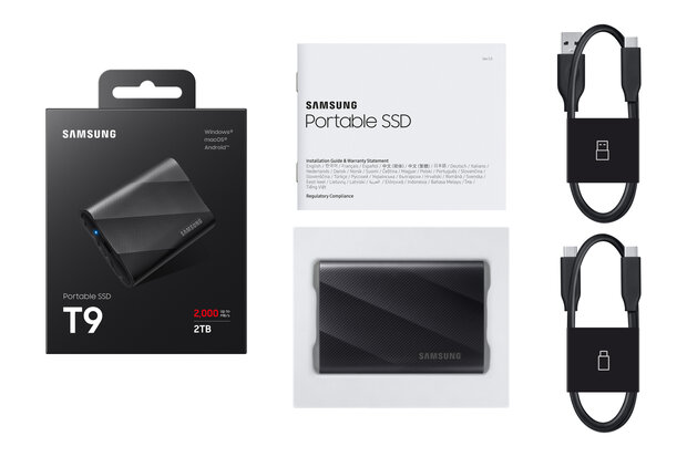 2TB Samsung T9 NVMe/Zwart/USB-C/2000/1950