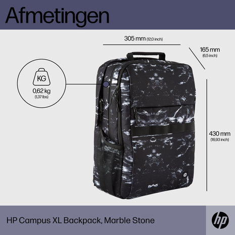 Tas 15,6" HP Campus XL Backpack Marble Stone