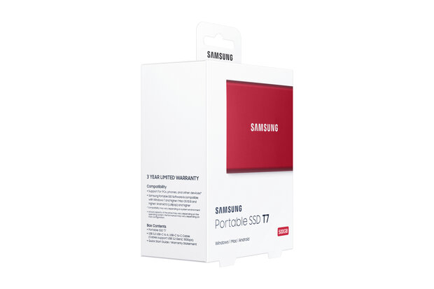 500GB Samsung T7 NVMe/Rood/USB-C/1050/1000