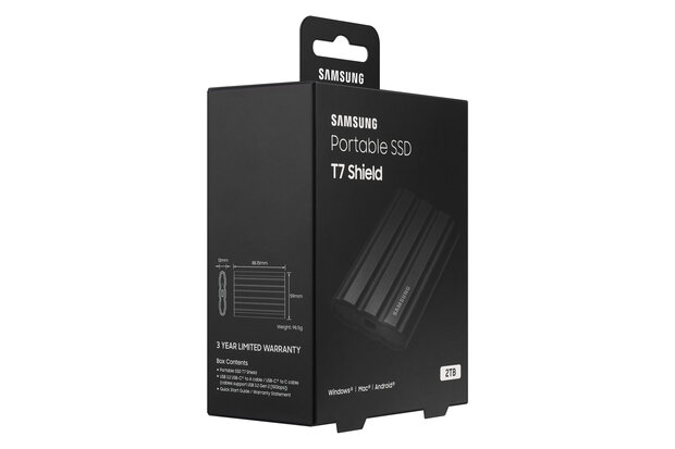 2TB Samsung T7 Shield NVMe/Zwart/USB-C/1050/1000