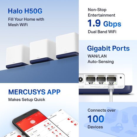 MERCUSYS Mesh HALO H50G - AC1900 Gigabit set van 3